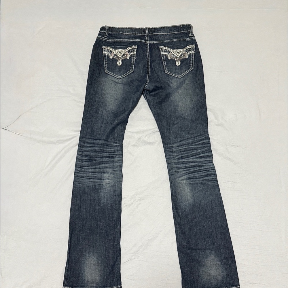 Y2K Women's Low Rise Blue Jeans with Embellished Pockets